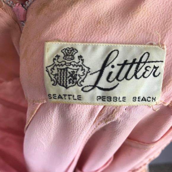 Vtg 50s Pink Sequin Beaded Wiggle Dress Rose L - Picture 2 of 7